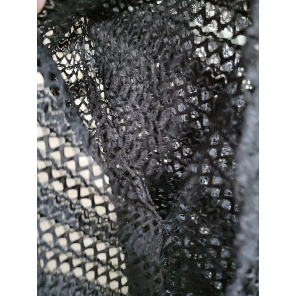 Chico's Travelers 3 Pullover Black Overlay Open Knit Top‎ SS Oversize NWOT - Picture 4 of 6